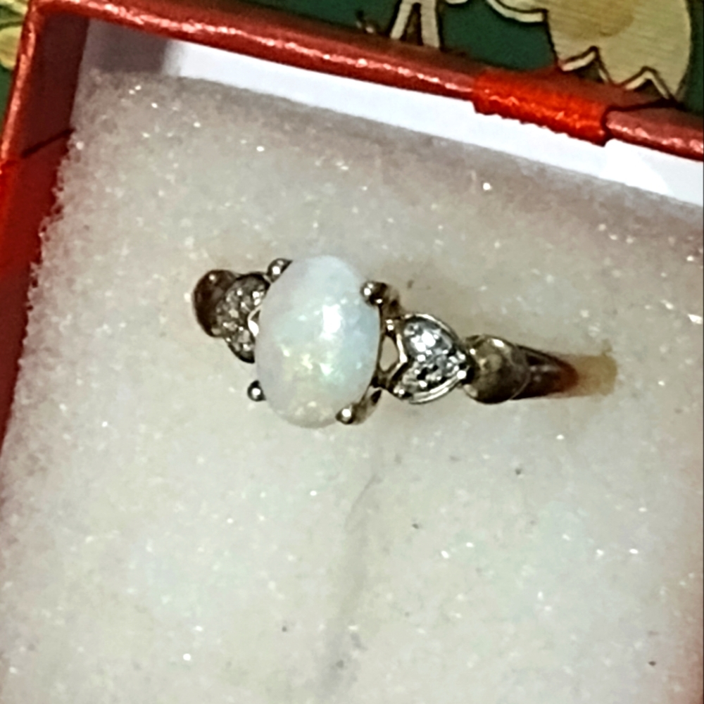 10k opal and diamond ring